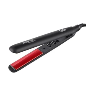 Black and red Ikonic S3+ flat hair straightener for creating sleek, straight hairstyles.