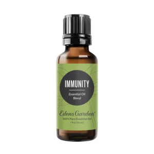 Edens Garden Immunity essential oil blend offers a revitalizing citrus aroma with wellness benefits from sweet orange, lemon, eucalyptus, rosemary, tea tree, and frankincense.