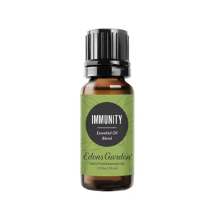 Edens Garden Immunity essential oil blend contains frankincense, tea tree, rosemary, lemon, eucalyptus, and sweet orange to naturally fight congestion and boost the immune system.