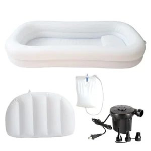 This double-layered medical inflatable bathtub provides a portable and comfortable bathing solution for bedridden patients, elderly individuals, and those with limited mobility, complete with a water bag and air pillow.