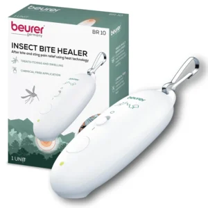 The Beurer BR10 insect bite healer pen offers chemical-free itch relief from insect bites and stings using heat, and its compact size with a snap hook makes it easily portable for outdoor activities.