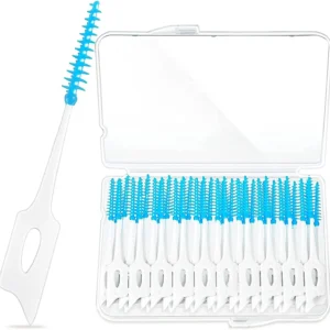 This set includes 120 disposable interdental brushes with soft silicone bristles and a hard tail for effective teeth and braces cleaning, conveniently stored in travel cases.