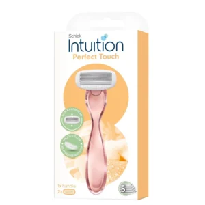 The Intuition Perfect Touch Razor for women features 5 ultra-thin blades and skin protecting gel for a smooth, irritation-free shave, even on sensitive skin.