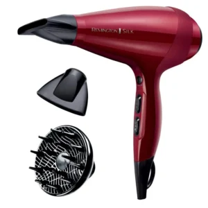 Professional hair dryer with ionic technology, AC motor for fast drying, and included concentrator and diffuser attachments.