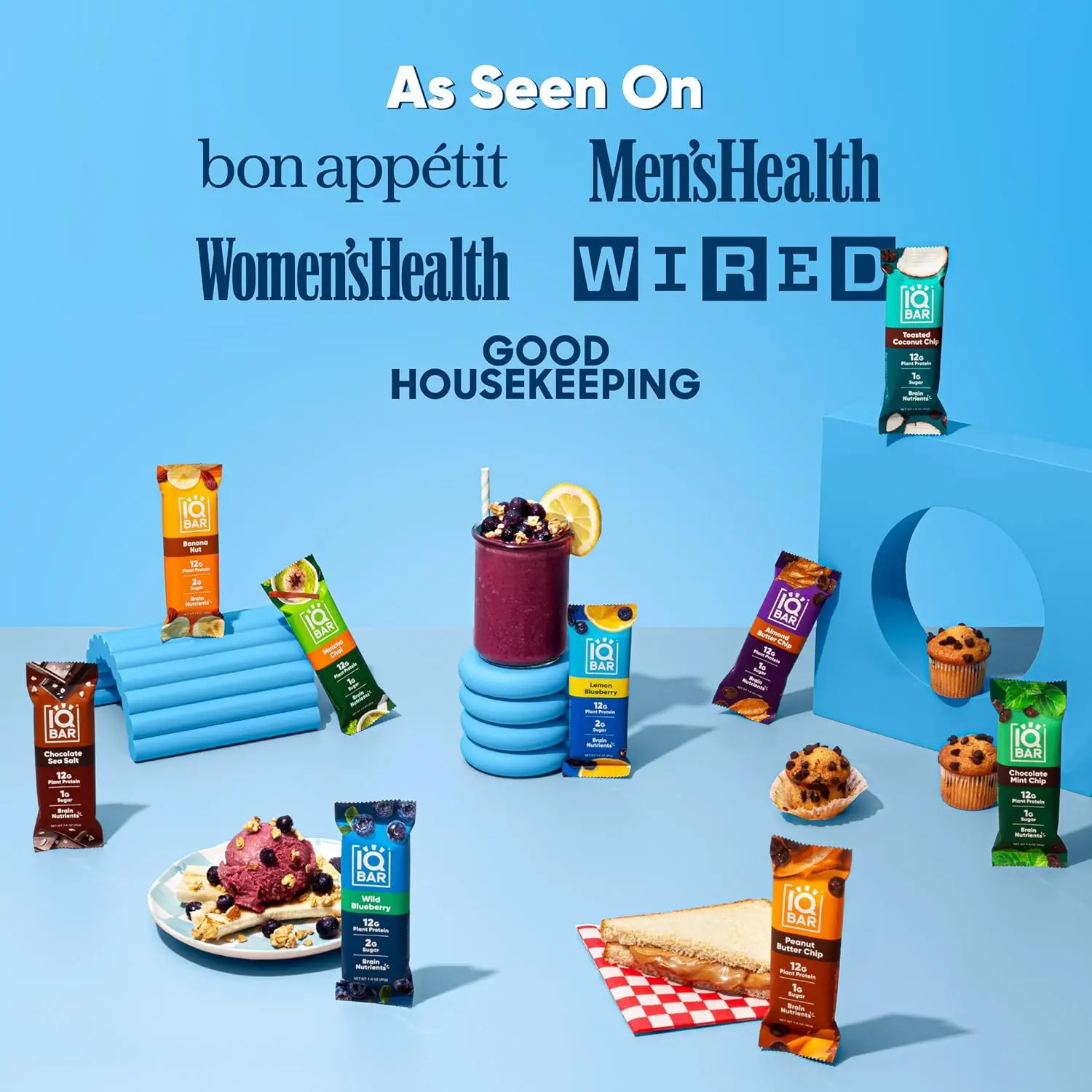 A box of 36 IQBAR Peanut Butter Chip keto protein bars, a low carb and vegan snack with 12g plant protein, designed for energy and focus.