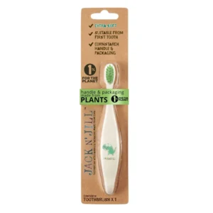 Jack N' Jill Dino Bio Toothbrush with soft nylon bristles and a comfortable corn-starch handle perfect for little hands.