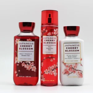 This 3-piece Japanese Cherry Blossom set from Bath & Body Works includes shower gel, fine fragrance mist, and ultra shea body cream, featuring a blend of cherry blossom, Asian pear, mimosa, jasmine, and sandalwood.