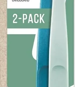 Two pack of Jordan Green Clean toothbrushes with assorted colors, bio-based bristles made from castor oil plants, and a recycled plastic handle made from food containers.