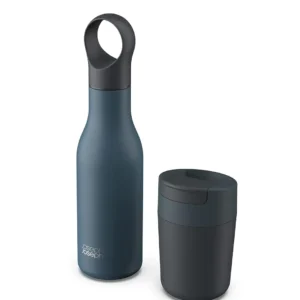This Joseph Joseph Sipp set features a blue, double-walled, stainless steel 500ml bottle and a 340ml travel mug with a flip-top lid, designed to keep drinks hot or cold for hours.