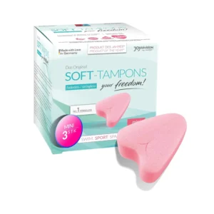 A pack of three Joydivision Soft Tampons Mini, designed for comfortable wear during swimming, saunas, and other special occasions, adapting perfectly to the female anatomy and dermatologically tested.