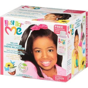 Just For Me No-Lye relaxer kit conditions and nourishes children's hair for healthy-looking, silky-smooth results.