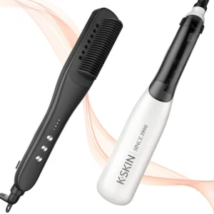 The K.Skin steam hair straightener uses PTC heating and emits vapor to straighten hair, leaving it silky and healthy.