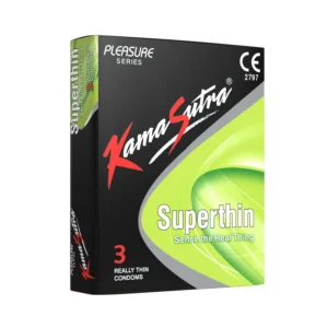 A three-pack of KAMASUTRA Super Thin Condoms promises heightened pleasure with a natural sensation.