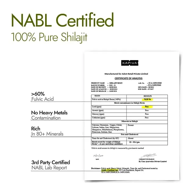 Kapiva Shilajit Gold resin combines Himalayan shilajit, swarna bhasma, and Ayurvedic herbs to increase strength, stamina, and energy levels.