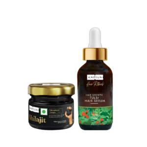 Kapiva Himalayan Shilajit and hair growth serum combo to revitalize, strengthen muscles, boost energy, and promote hair growth with fulvic acid and 80+ trace minerals.