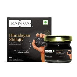 This is hygienic packaging of Kapiva Original Himalayan Shilajit resin, an Ayurvedic supplement packed with goodness, formulated with care to promote energy, endurance, and vitality.