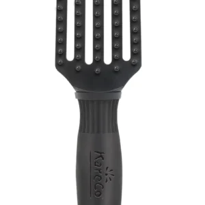 Black KareCo travel size detangler brush with a flexible paddle, perfect for detangling all hair types from straight to 4c, and gentle enough for children.