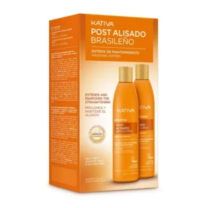 KATIVA Professional post-straightening shampoo and conditioner set with Keraliss Complex helps prolong straightening treatments up to 18 weeks, providing hydration, nutrients, and anti-frizz protection.