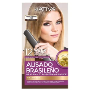 The Kativa Brazilian Straightening Blonde Kit offers a salon-quality, at-home keratin treatment for straighter, softer, and shinier blonde hair with natural movement, lasting up to 12 weeks.