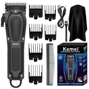Kemei KM-1071 cordless hair clippers for men offer professional-grade hair cutting and grooming with included guide combs for various hair lengths.