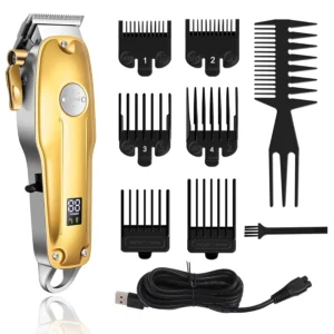 The Kemei Pro hair clipper kit provides barbers and men with a rechargeable, quiet, and cordless option for precise hair cutting.