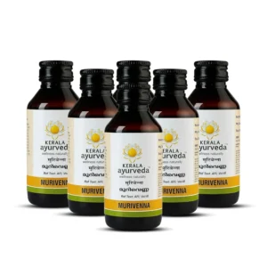 Six bottles of Kerala Ayurveda Murivenna oil provide fast and effective relief from sprains, cramps, joint pain, and promote rapid recovery.