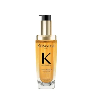Kérastase Elixir Ultime hair oil is lightweight and scented, designed to smooth frizz, add shine and nourish all hair types with camellia, marula, and argan oils.