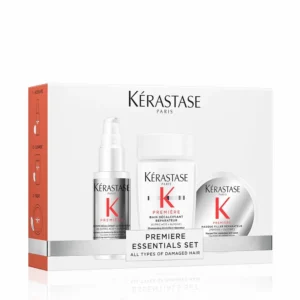 Kérastase Première shampoo and hair mask visibly repairs damaged hair, restoring strength and shine by removing calcium buildup and reconnecting broken keratin links.