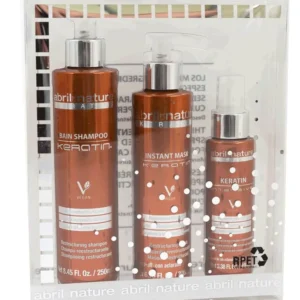 This keratin hair repair kit with shampoo, mask, and serum deeply nourishes, repairs damage, and restores shine and strength to dry, brittle, or frizzy hair.