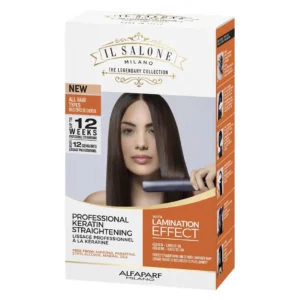 Il Salone Milano at-home keratin treatment kit with lamination effect for achieving smooth, straight, and frizz-free hair with heat protection.