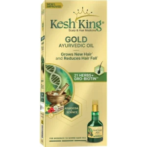 Kesh King Ayurvedic oil infused with 21 herbs to help reduce hair fall and breakage for healthy hair.