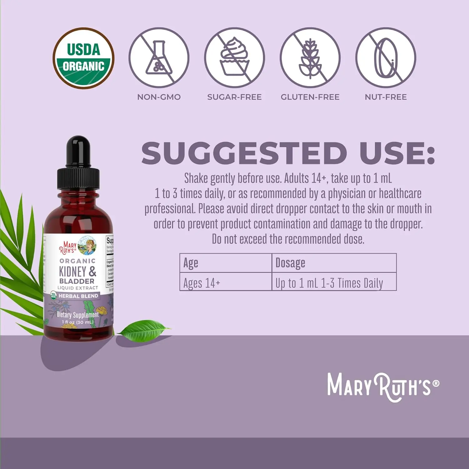 MaryRuth Organics kidney support drops promotes renal and urinary health with a vegan, non-GMO herbal blend.