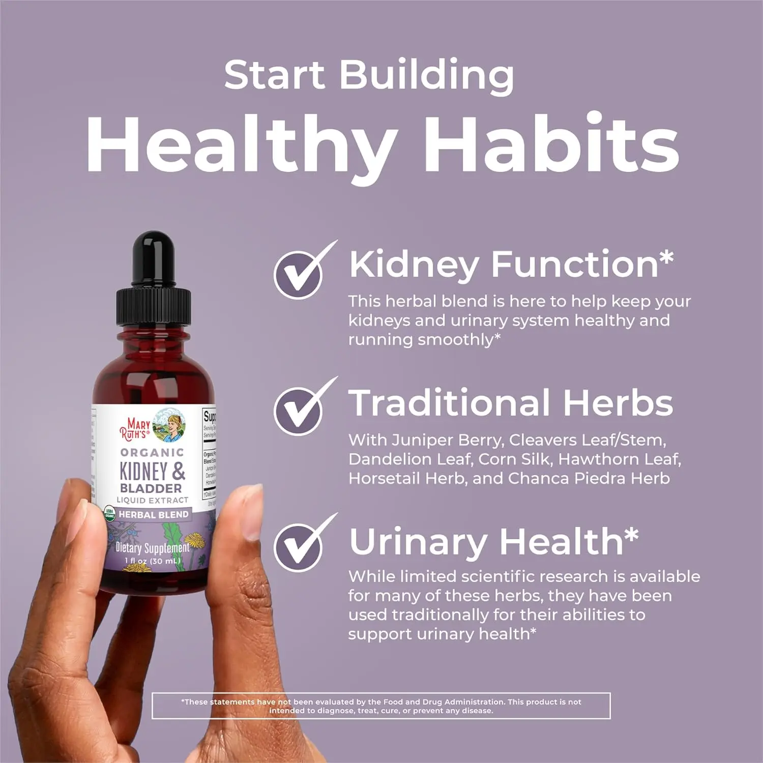MaryRuth Organics kidney support drops promotes renal and urinary health with a vegan, non-GMO herbal blend.