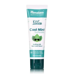 Himalaya Botanique Cool Mint toothpaste for kids is a natural and fluoride-free formula with gentle herbal ingredients for cleaning teeth and promoting healthy gums.