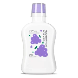 A bottle of grape flavored kids mouthwash with P113+ peptide for anti-cavity protection and daily oral care.