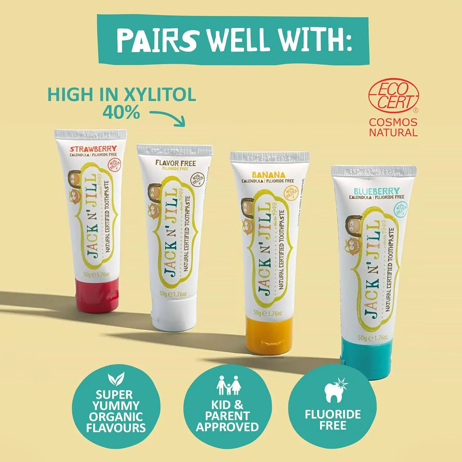 Jack N' Jill Buzzy Brush is a battery-operated, vibrating and musical electric toothbrush for kids with a small rotating head, easy grip handle and three mode LED light.