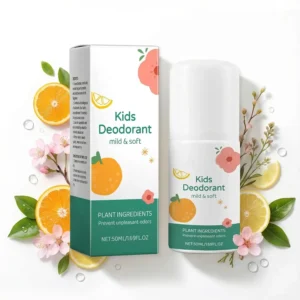 This natural kids deodorant with vanilla and citrus extracts is designed for sensitive skin, offering long-lasting odor protection and a pleasant scent to boost confidence.