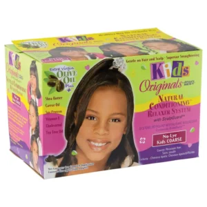 Africa's Best Kids Organics No-Lye Relaxer System straightens, repairs, and strengthens coarse hair textures while protecting the scalp and restoring softness and elasticity.