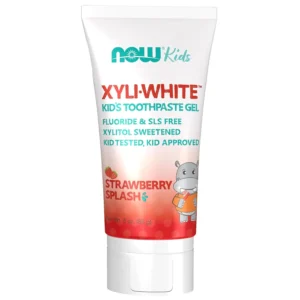 Now Foods Kids' Xyliwhite Strawberry Splash Toothpaste Gel is naturally sweetened, fluoride & SLS-free, gluten-free, and vegan friendly, making it perfect for kid-approved oral hygiene.