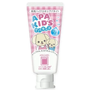 APAGARD APA Kids strawberry flavored toothpaste gel offers cavity prevention for children with o Medical Hydroxyapatite (o mHAP) and xylitol, and is fluoride-free.