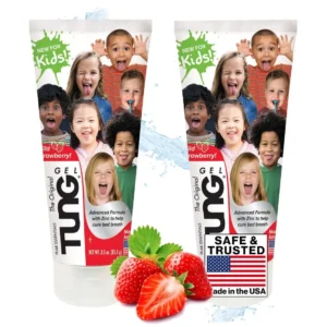 This wild strawberry flavored tongue cleaning gel for kids helps fight bad breath and makes tongue cleaning an essential part of daily oral care.