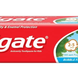 Colgate Kids Bubblefruit toothpaste provides clinically proven cavity protection and strengthens enamel for children aged 2-5.