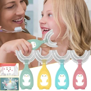 This U-shaped toothbrush 4-pack, crafted from food-grade silicone, offers a safe and effective 360-degree clean for toddler's teeth with its comfortable handle.