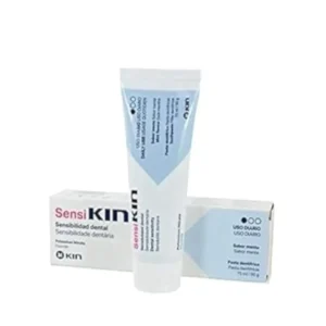 A tube of KIN Sensi toothpaste, a tooth cleaning agent made by Kin, offering relief for sensitive teeth.