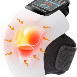 Cordless knee massager with heat, vibration, and 3D massage capabilities, perfect for joint pain relief and post-workout recovery, featuring a large LED screen.