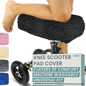 Plush faux sheepskin knee walker pad cover providing comfortable cushioning and pressure relief.