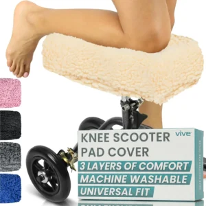 Plush faux sheepskin knee walker pad cover providing comfortable cushioning and pressure relief for injured knees and legs.