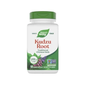 A bottle of Nature's Way Kudzu Root herbal supplement, a Non-GMO Project Verified, gluten-free, and vegan traditional Chinese herb made with botanicals sourced where they grow best.