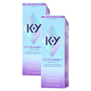 Two bottles of K-Y Ultragel personal lubricant provide long-lasting, non-sticky, water-based lubrication to enhance intimacy and are compatible with condoms and silicone toys.
