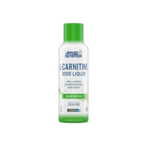 Applied Nutrition L-Carnitine liquid supplement in Sour Apple flavor, featuring 3000mg of L-Carnitine and green tea extract to support weight loss and athletic performance.